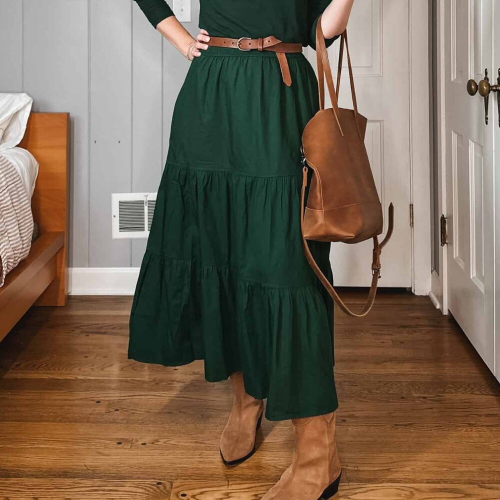 Pact Women's Mountain View Sunset Light Gauze Tiered Skirt Small with Pockets!!